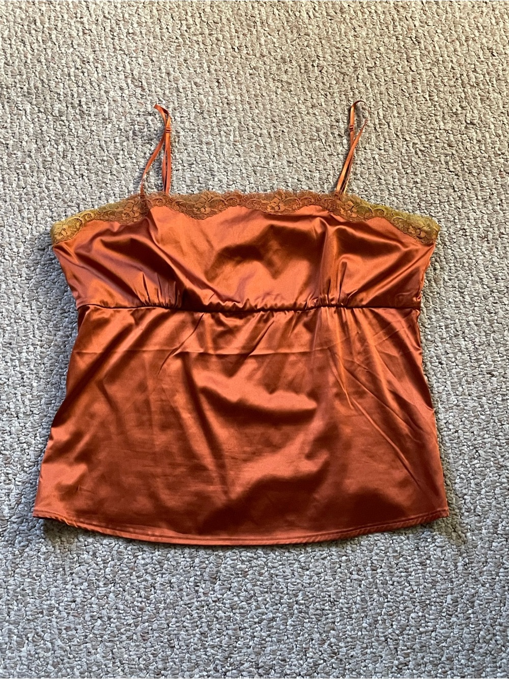 New York & Company Rust Orange Satin Lace-Trim Cami